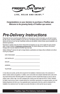 2020 Freeflow Spas Pre-Delivery Instructions - Freeflow Spas Reno, Sparks, San Jose, Santa Cruz