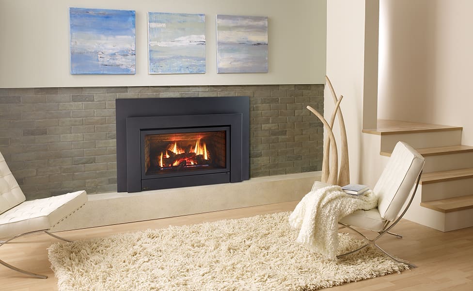 Indoor living example - fireplace built into the wall in a living room