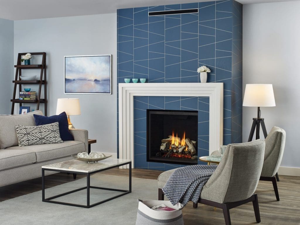 Indoor living example - fireplace built into the wall in a living room