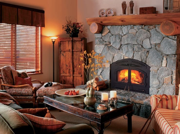 Rustic fireplace in a living room