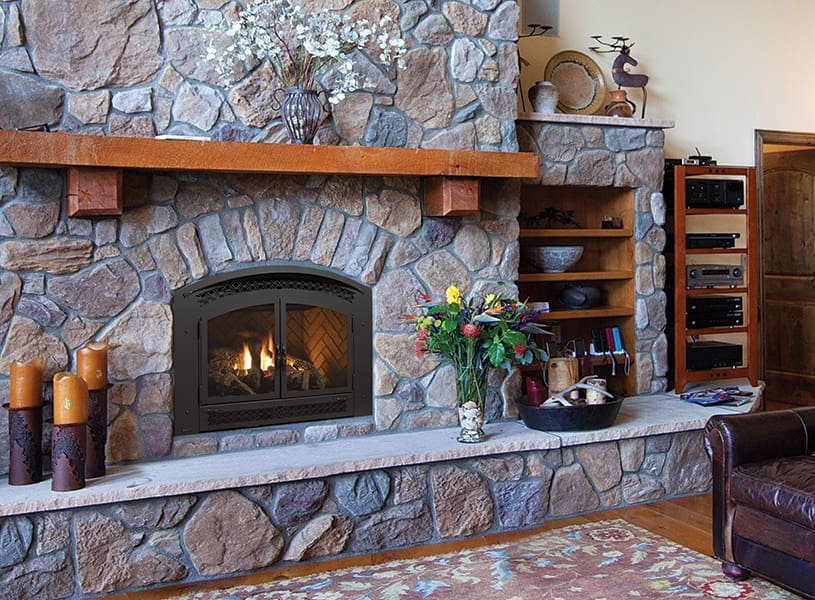 Rustic fireplace in a living room