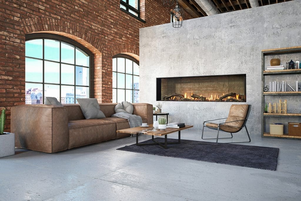 Indoor living example - fireplace built into the wall in a living room