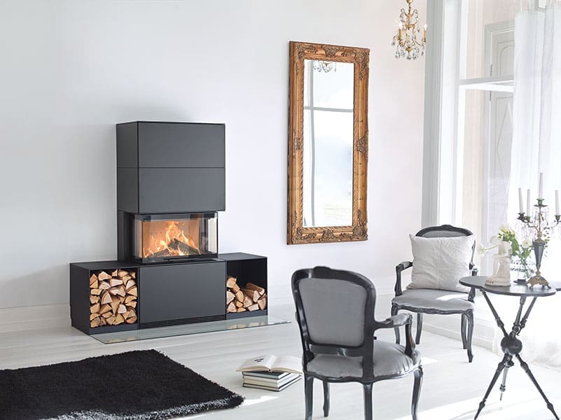 Scandinavian fireplace in a living room