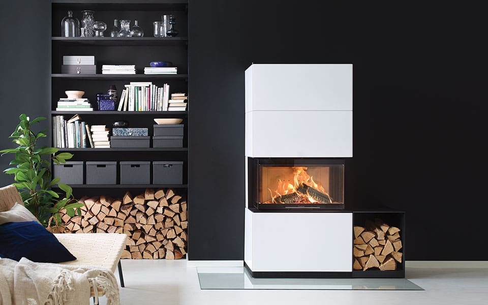 Scandinavian fireplace in a living room