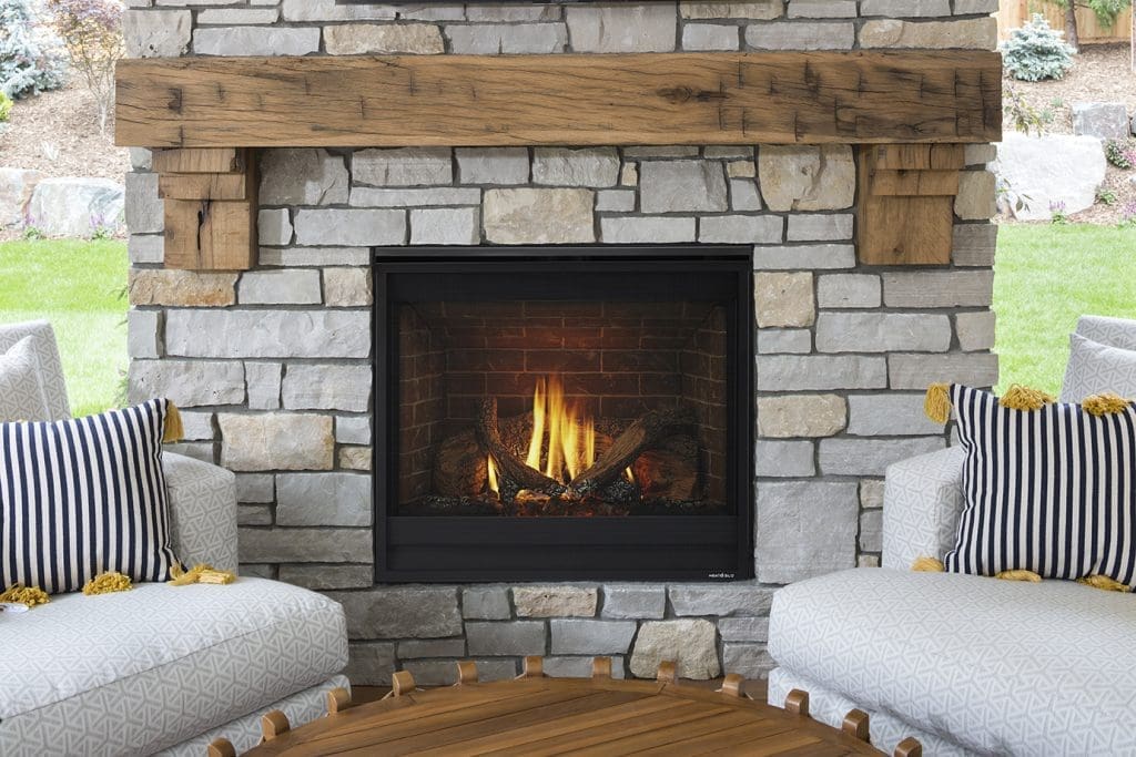 Rustic fireplace in a living room
