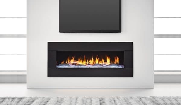 Gas buring burning modern fireplace