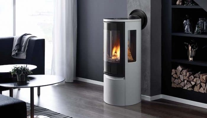 Free standing stove sitting in living room