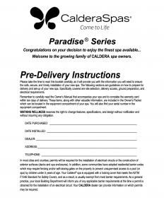 Caldera Paradise Pre-delivery Instructions - 2025