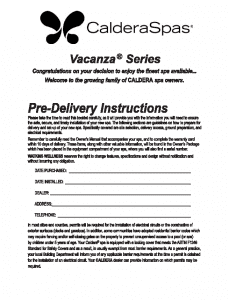 Caldera Vacanza Pre-delivery Instructions Cover - 2025