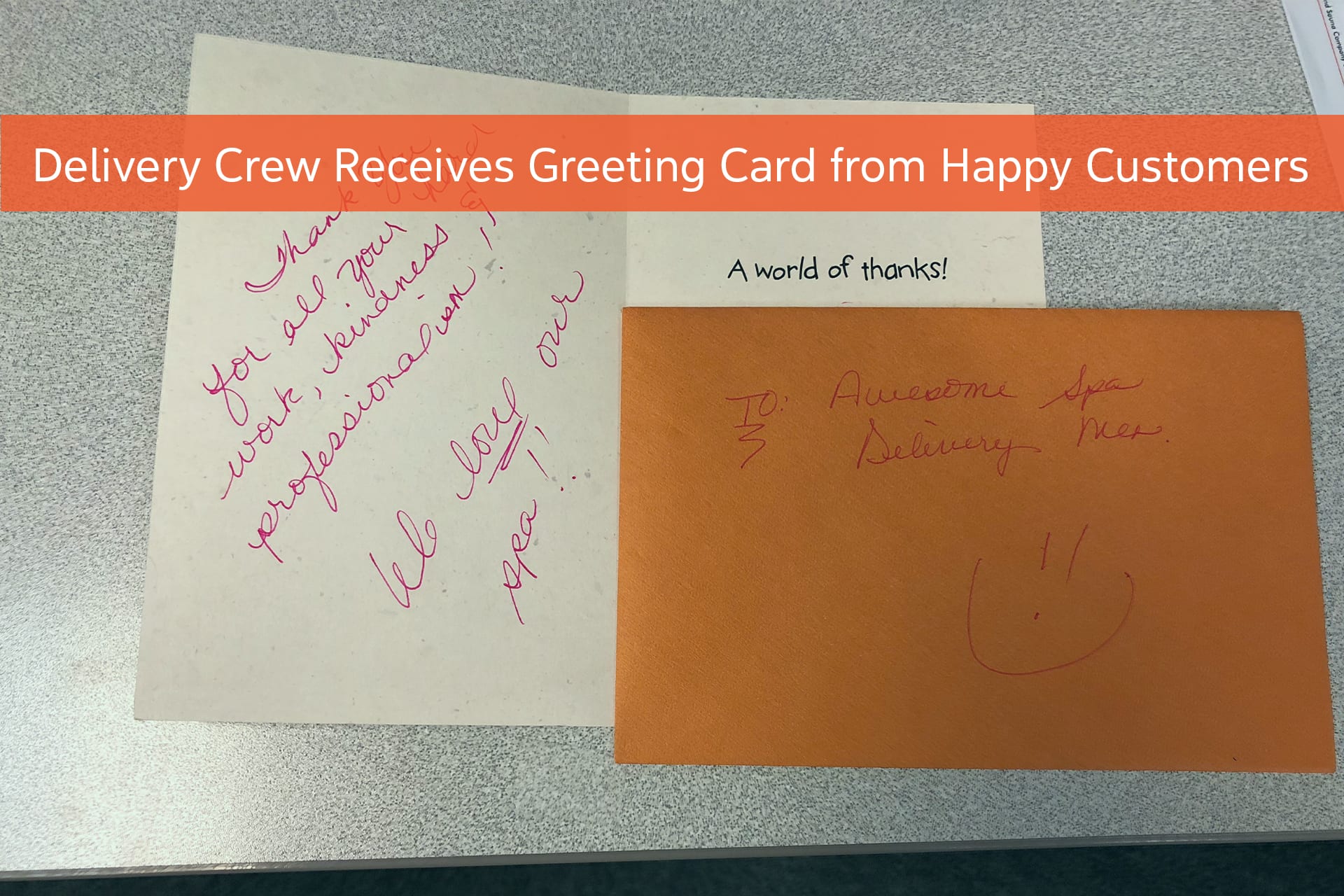 Delivery Crew Receives Greeting Card From Happy Customers