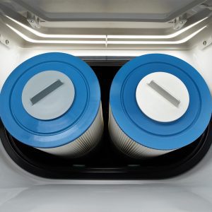 Limelight Collection hot tubs dual-action filters loaded into spa