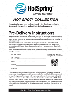 Hot Spring Spas Hot Spot Pre-delivery Instructions - 2025