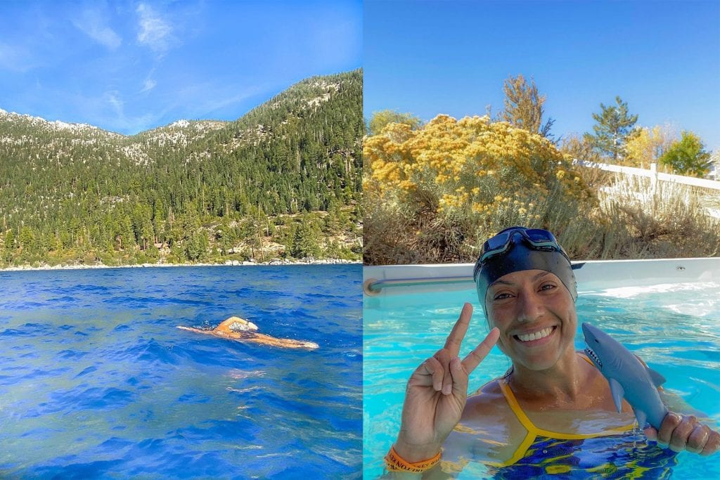 woman trains to swim across Lake Tahoe Swim Spas Reno Swimming Spas