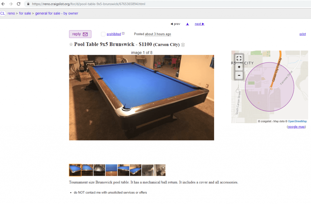 used pool table ad